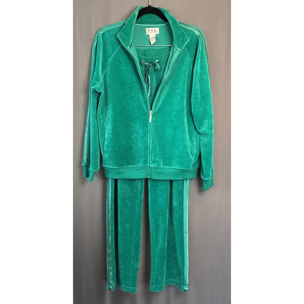Vtg 90s NY Laundry Jade Green Velour Track Suit Mix Size Jacket -XLPants-M Flaws